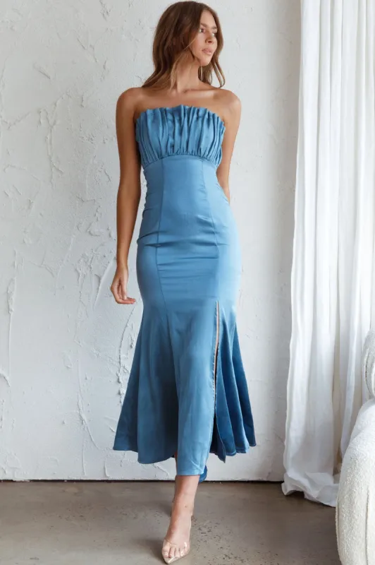 Tivoli Strapless Gathered Bust Midi Dress Midnight Blue sold by Selfie Leslie