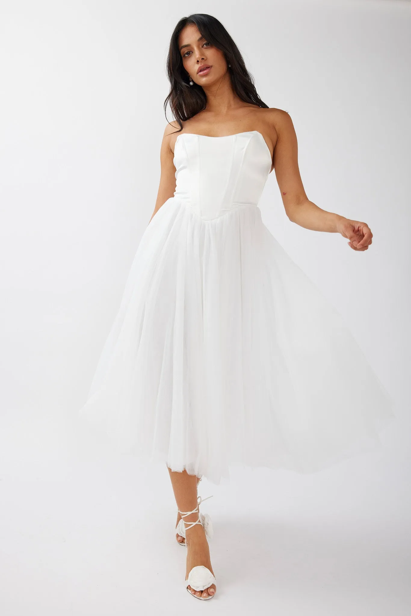Rosemary Tulle Bustier Midi Dress White sold by Selfie Leslie