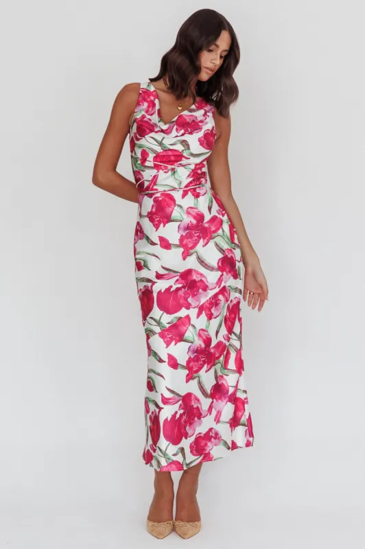 Serenitie Cowl Neck Waist Tie Maxi Dress Floral Pink sold by Selfie Leslie