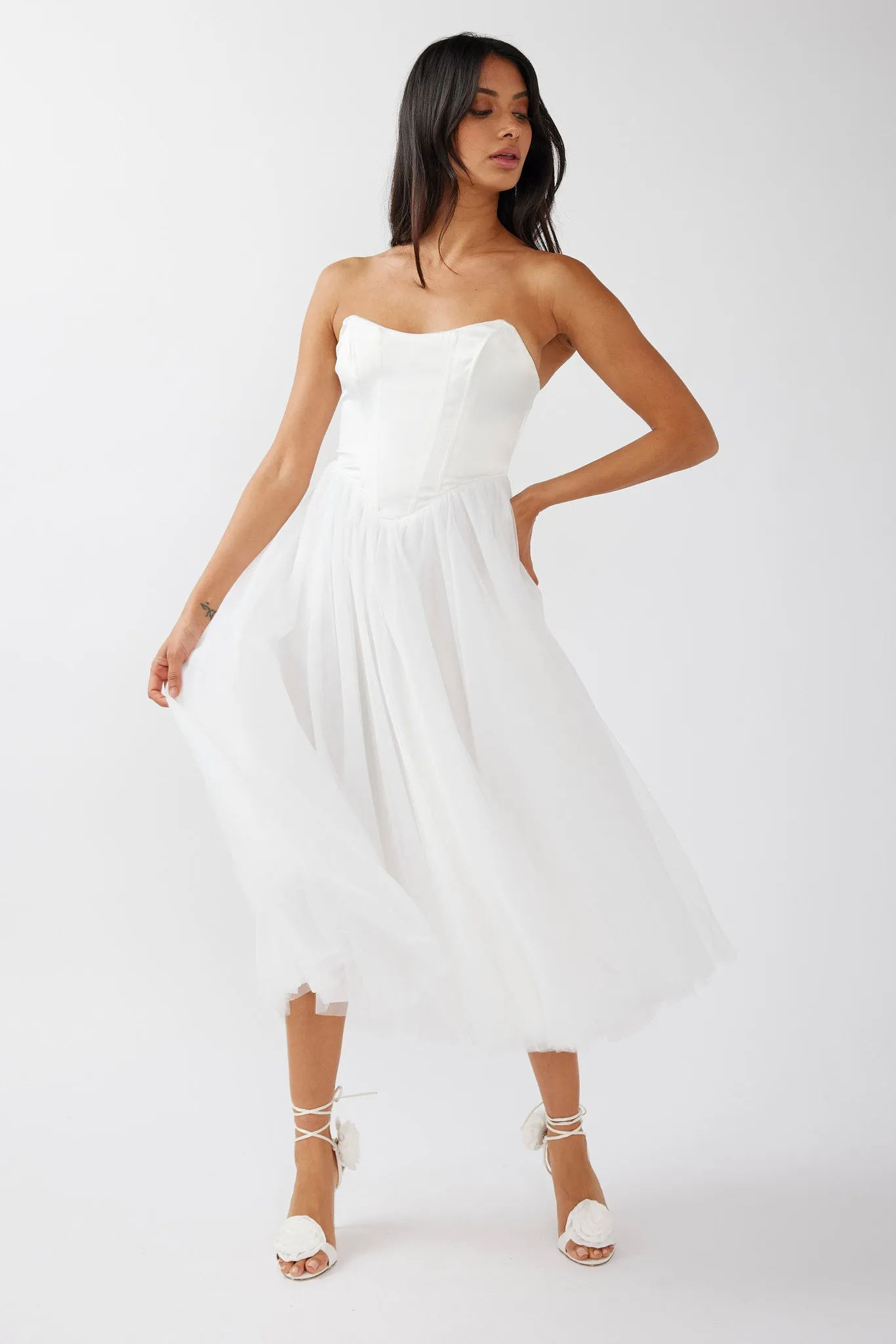 Rosemary Tulle Bustier Midi Dress White sold by Selfie Leslie product image thumbnail 3