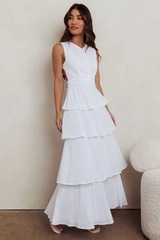Just Perfect Tiered Ruffle Maxi Dress White sold by Selfie Leslie