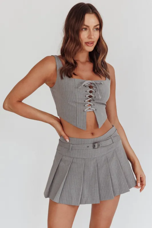 Swoon Belted Pleat Mini Skirt Grey sold by Selfie Leslie