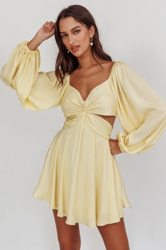 Miraya Balloon Sleeve Twist Mini Dress Butter sold by Selfie Leslie
