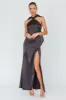 Andria Halterneck Bow Satin Maxi Dress Black sold by Selfie Leslie