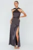 Andria Halterneck Bow Satin Maxi Dress Black sold by Selfie Leslie