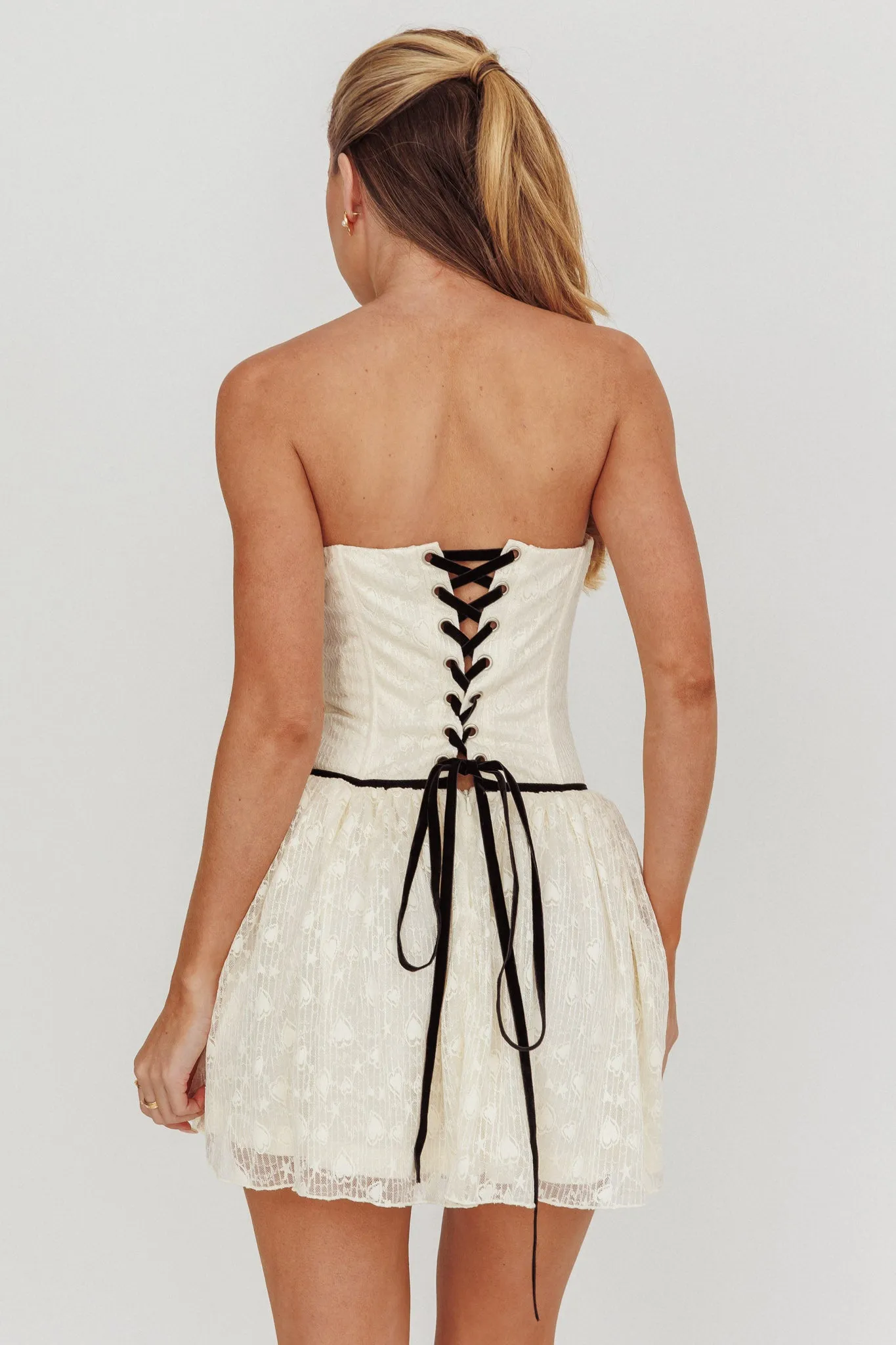 Breathe Lace Up Strapless Mini Dress Ivory sold by Selfie Leslie product image thumbnail 2