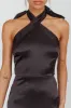 Andria Halterneck Bow Satin Maxi Dress Black sold by Selfie Leslie