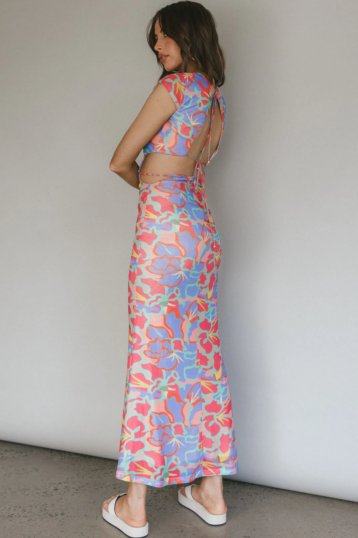 Capri Cap Sleeve String Maxi Dress Blue/Red sold by Selfie Leslie product image thumbnail 3