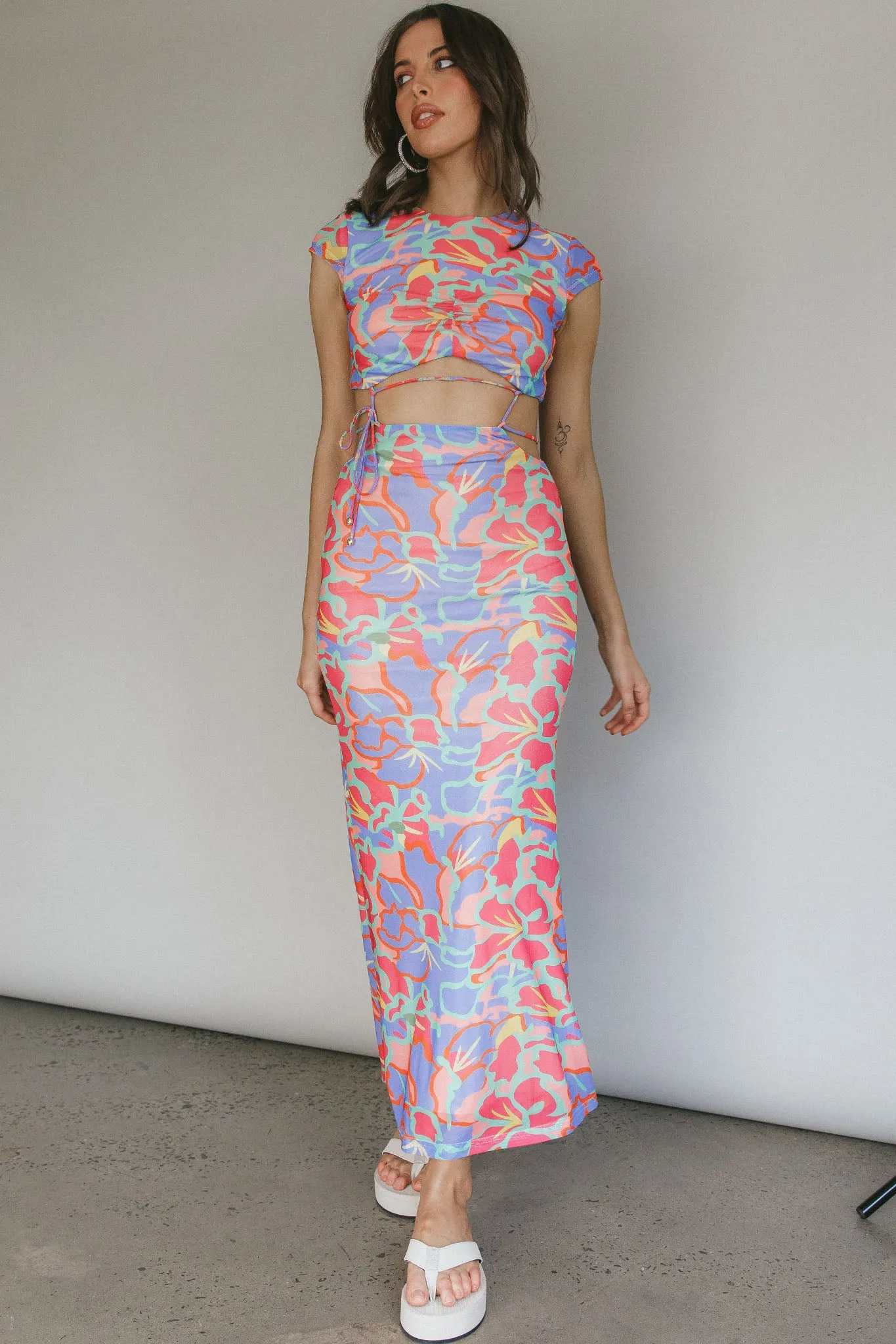 Capri Cap Sleeve String Maxi Dress Blue/Red sold by Selfie Leslie