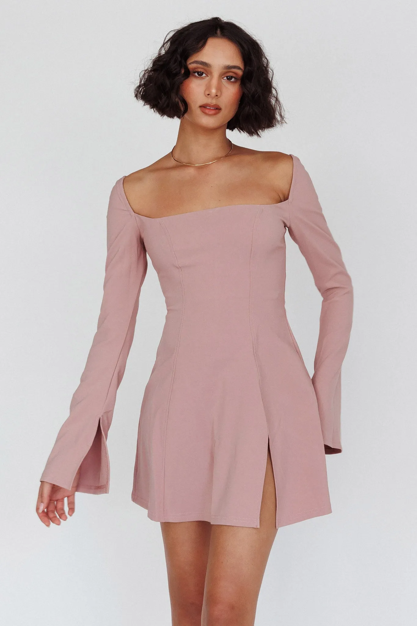 Kieran Long Sleeve A-Line Mini Dress Blush sold by Selfie Leslie product image thumbnail 5