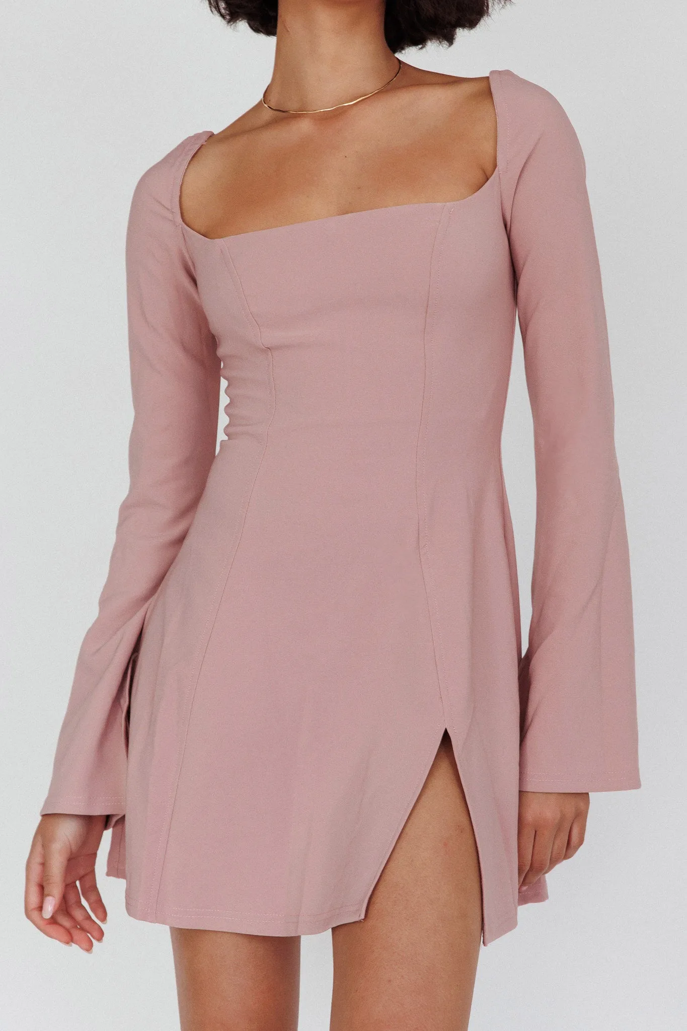 Kieran Long Sleeve A-Line Mini Dress Blush sold by Selfie Leslie product image thumbnail 4