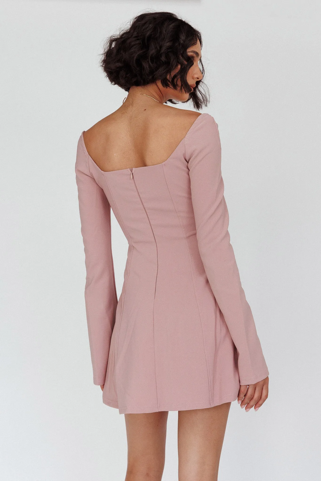 Kieran Long Sleeve A-Line Mini Dress Blush sold by Selfie Leslie product image thumbnail 2