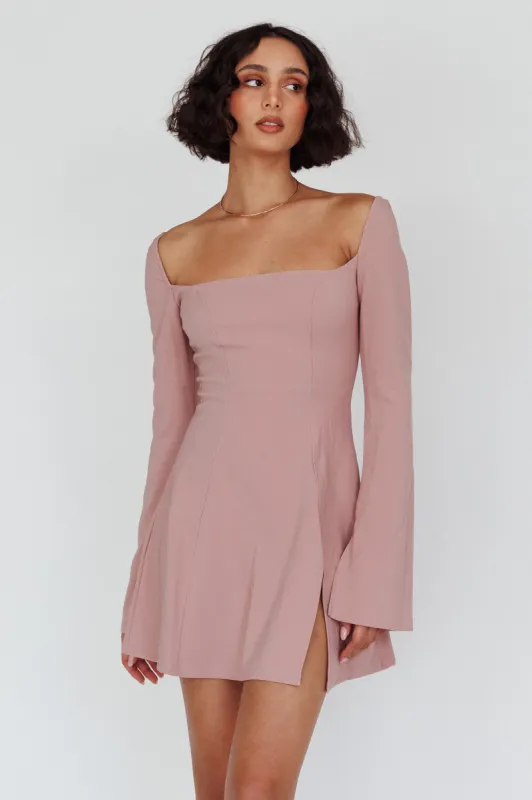 Kieran Long Sleeve A-Line Mini Dress Blush sold by Selfie Leslie