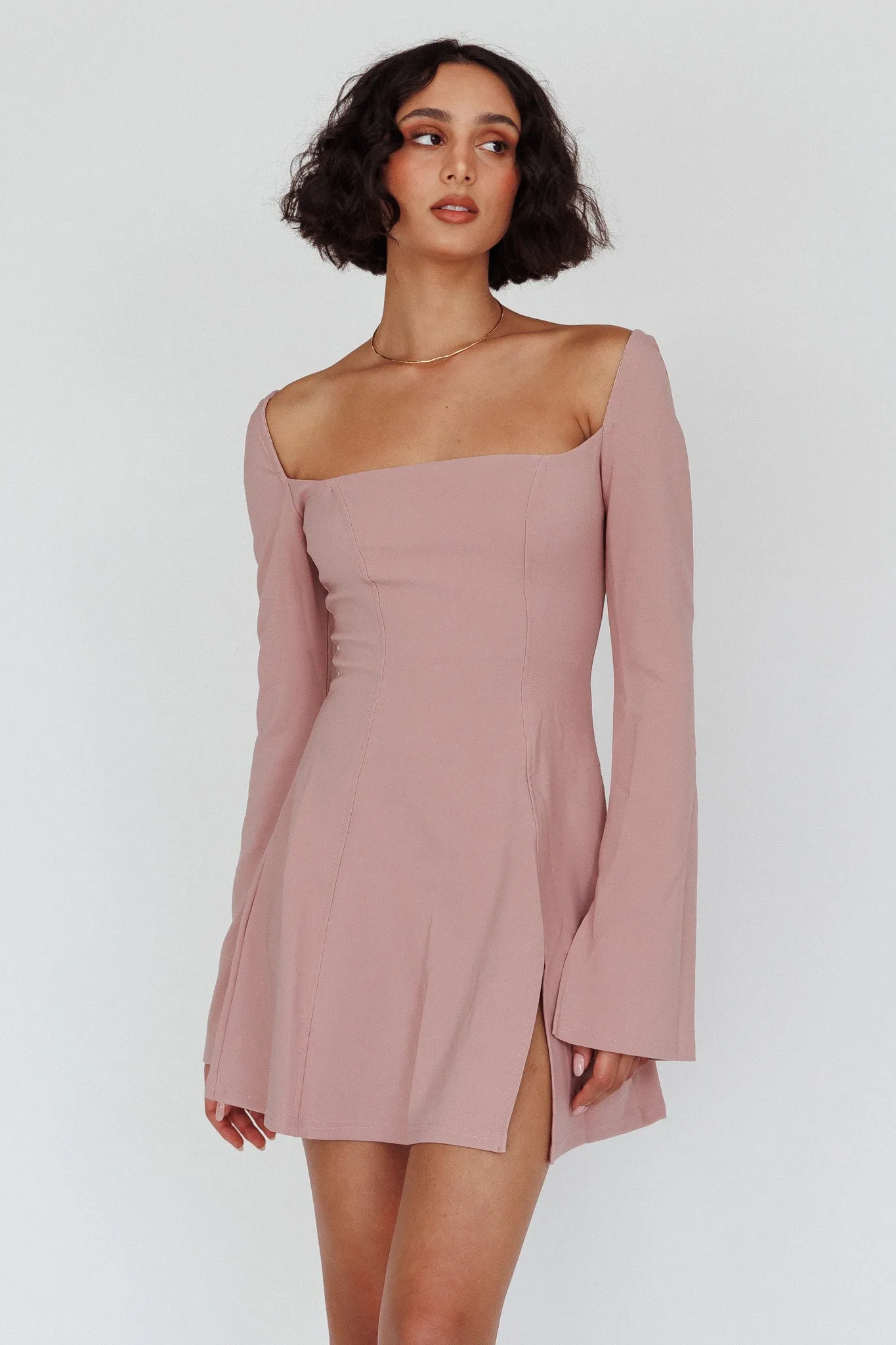 Kieran Long Sleeve A-Line Mini Dress Blush sold by Selfie Leslie