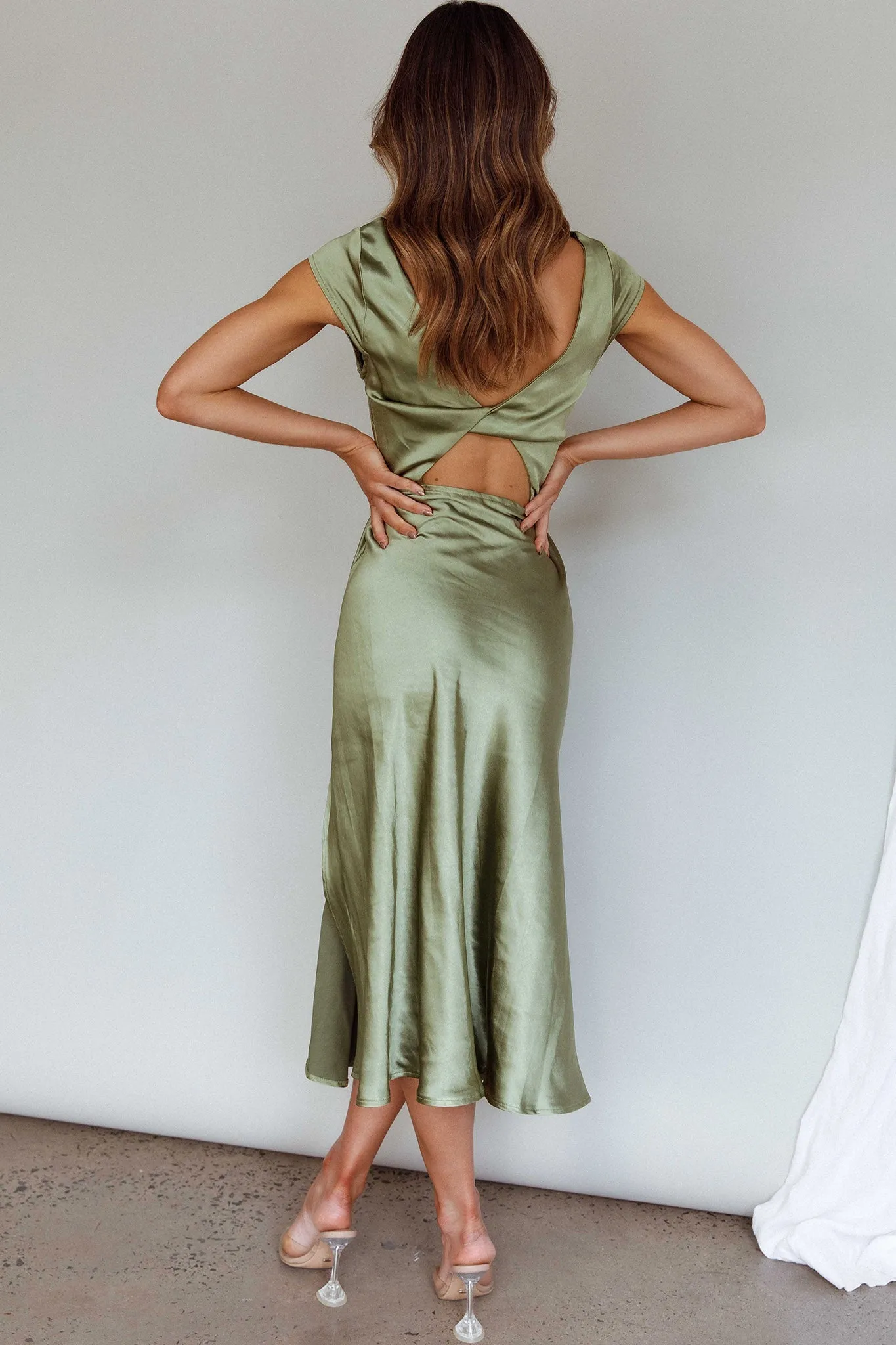 Lucinda Twist Back Midi Dress Olive sold by Selfie Leslie product image thumbnail 2