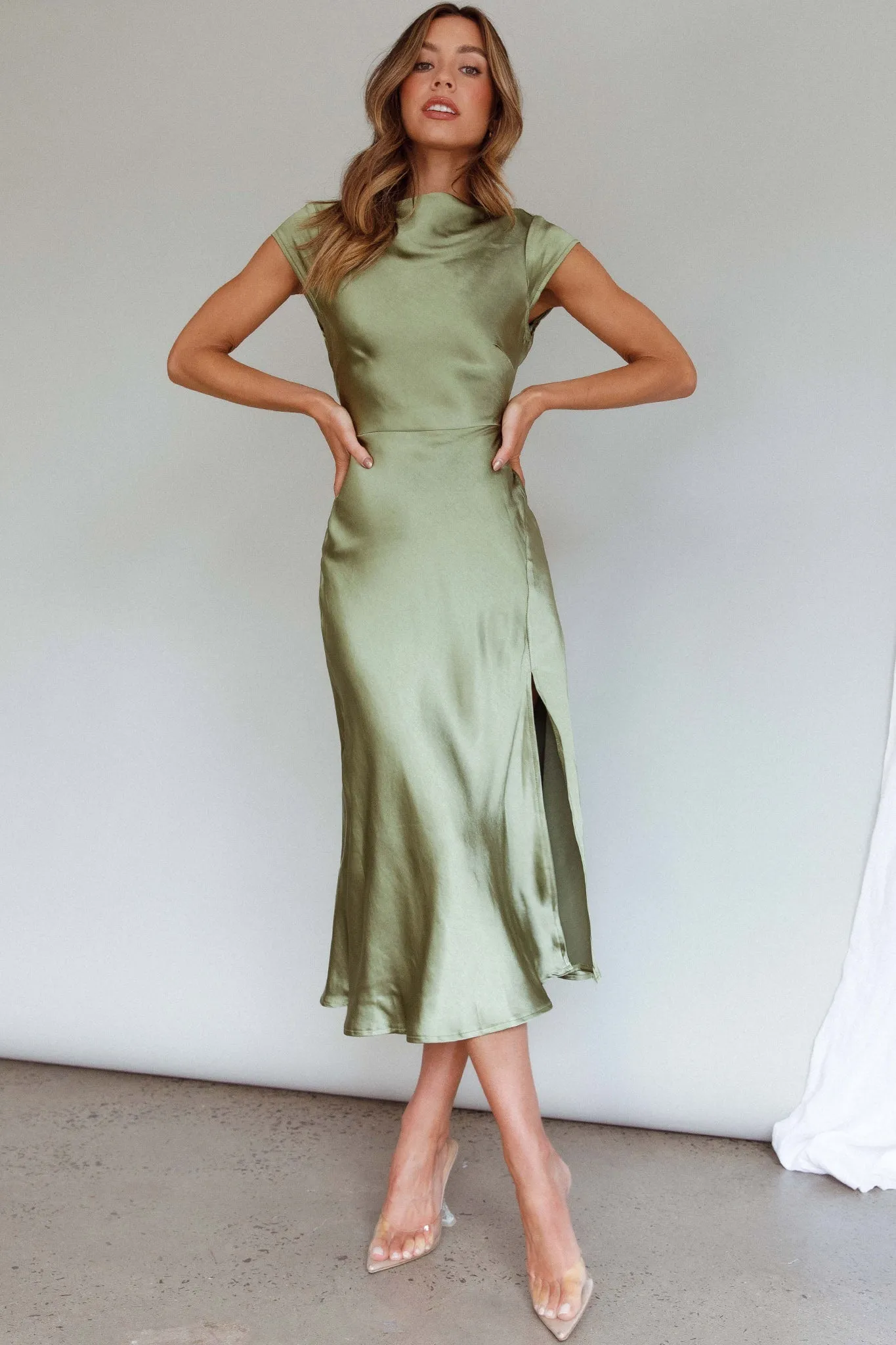Lucinda Twist Back Midi Dress Olive sold by Selfie Leslie product image thumbnail 3