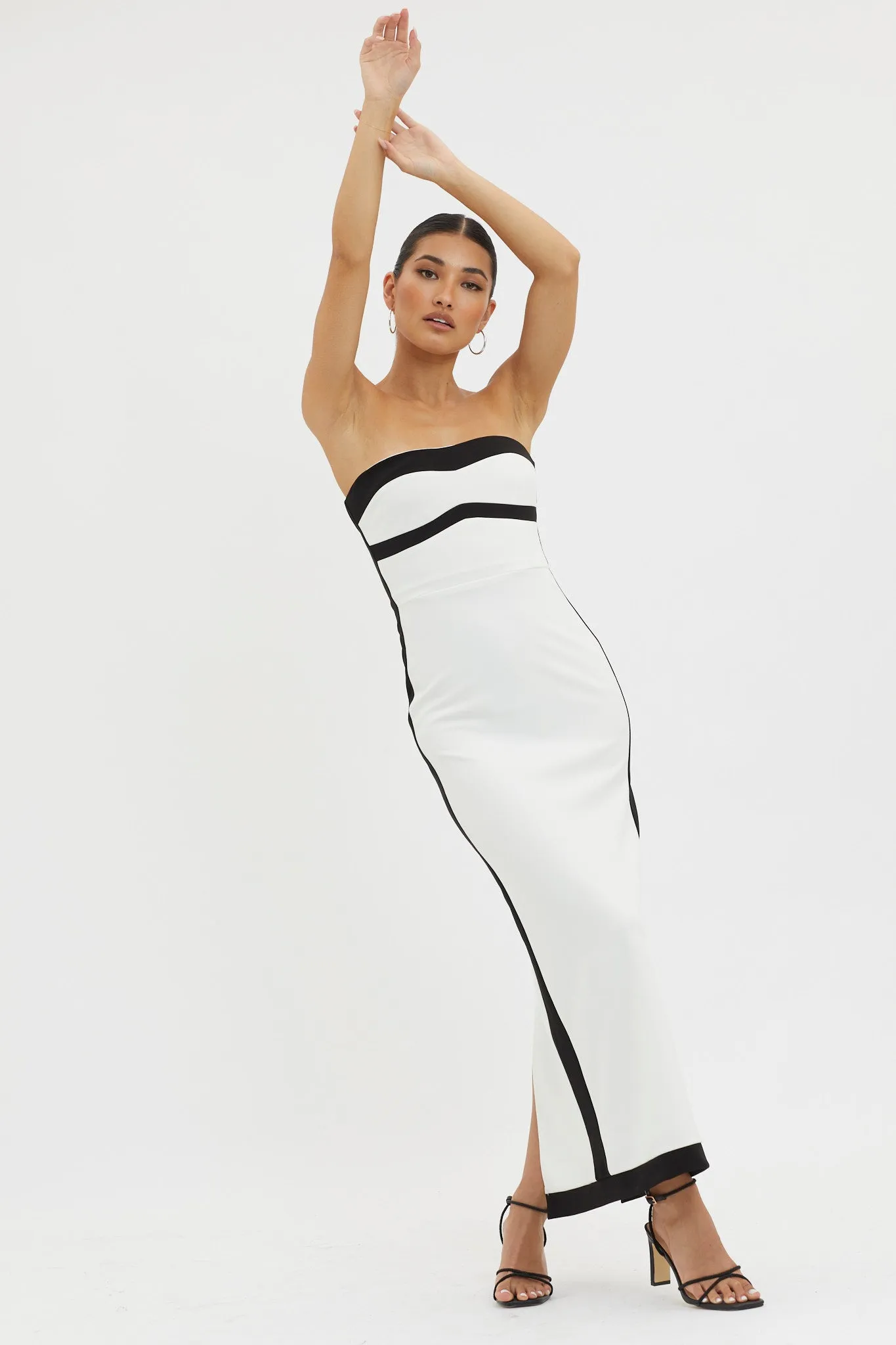 Tenika Strapless Bodycon Maxi Dress White/Black sold by Selfie Leslie product image thumbnail 5