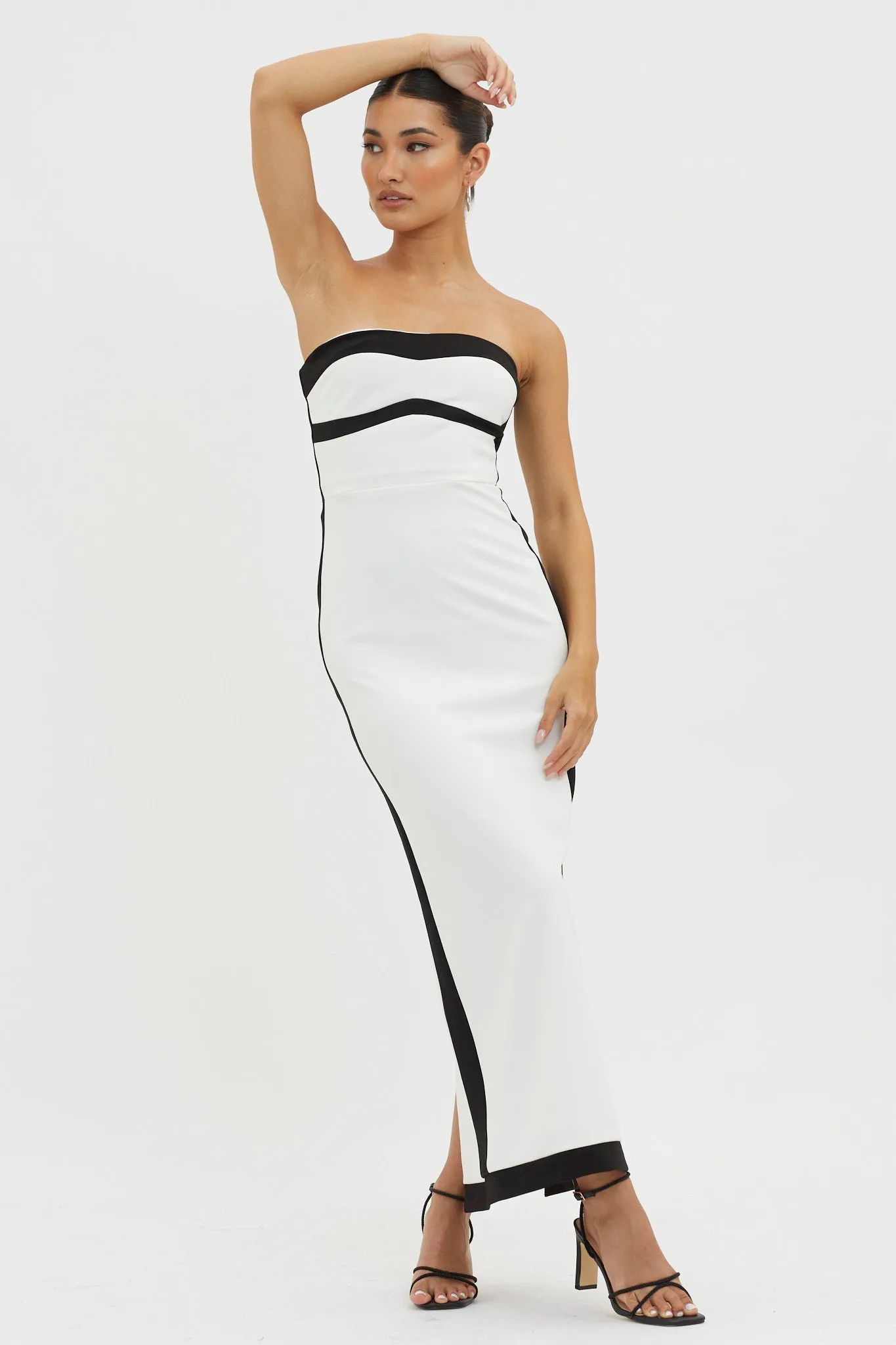 Tenika Strapless Bodycon Maxi Dress White/Black sold by Selfie Leslie product image thumbnail 4