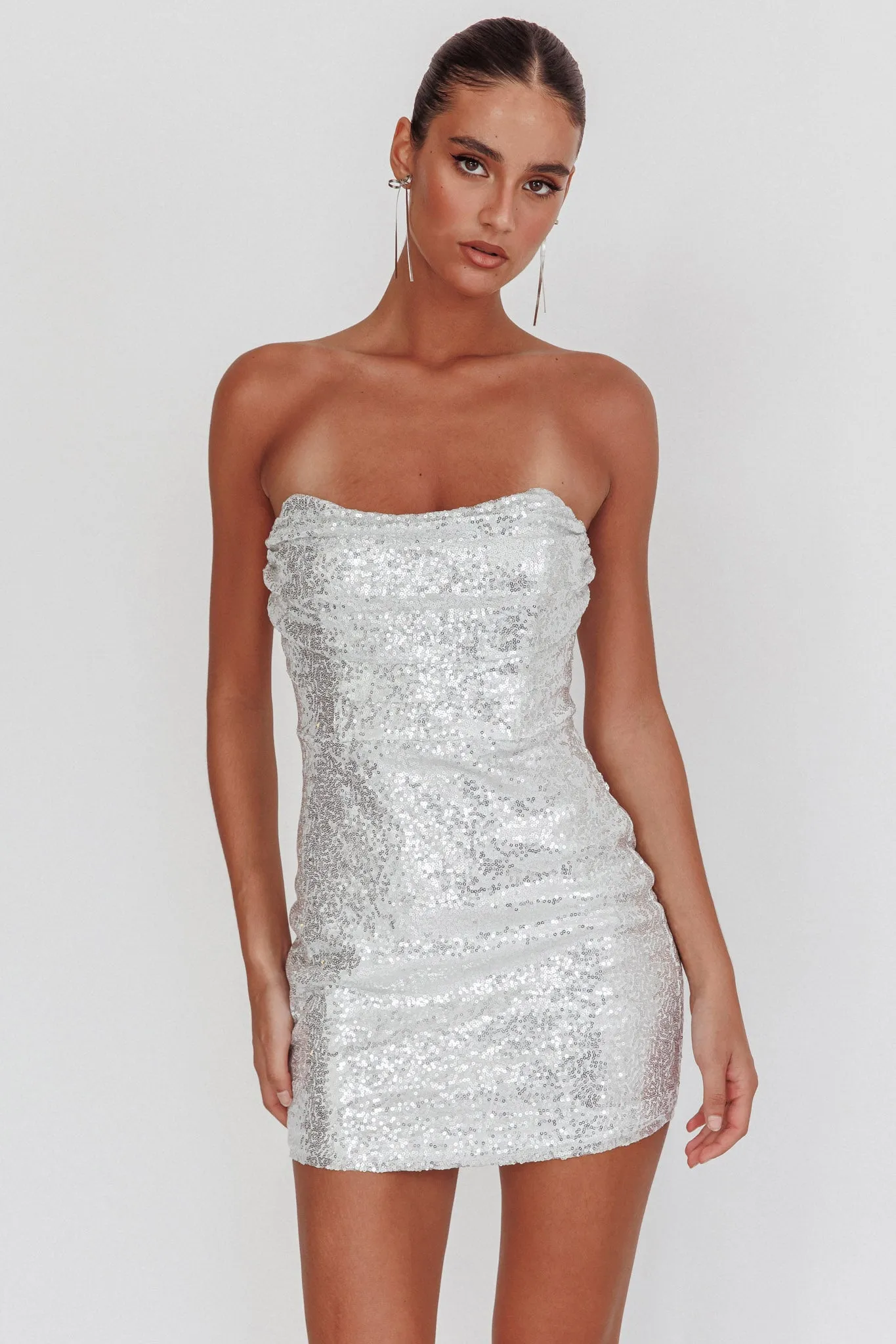 She Slays Strapless Sequin Dress Silver sold by Selfie Leslie product image thumbnail 5