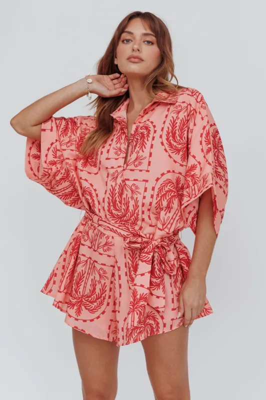 Daytona Beach Button-Up Romper Print Peach sold by Selfie Leslie