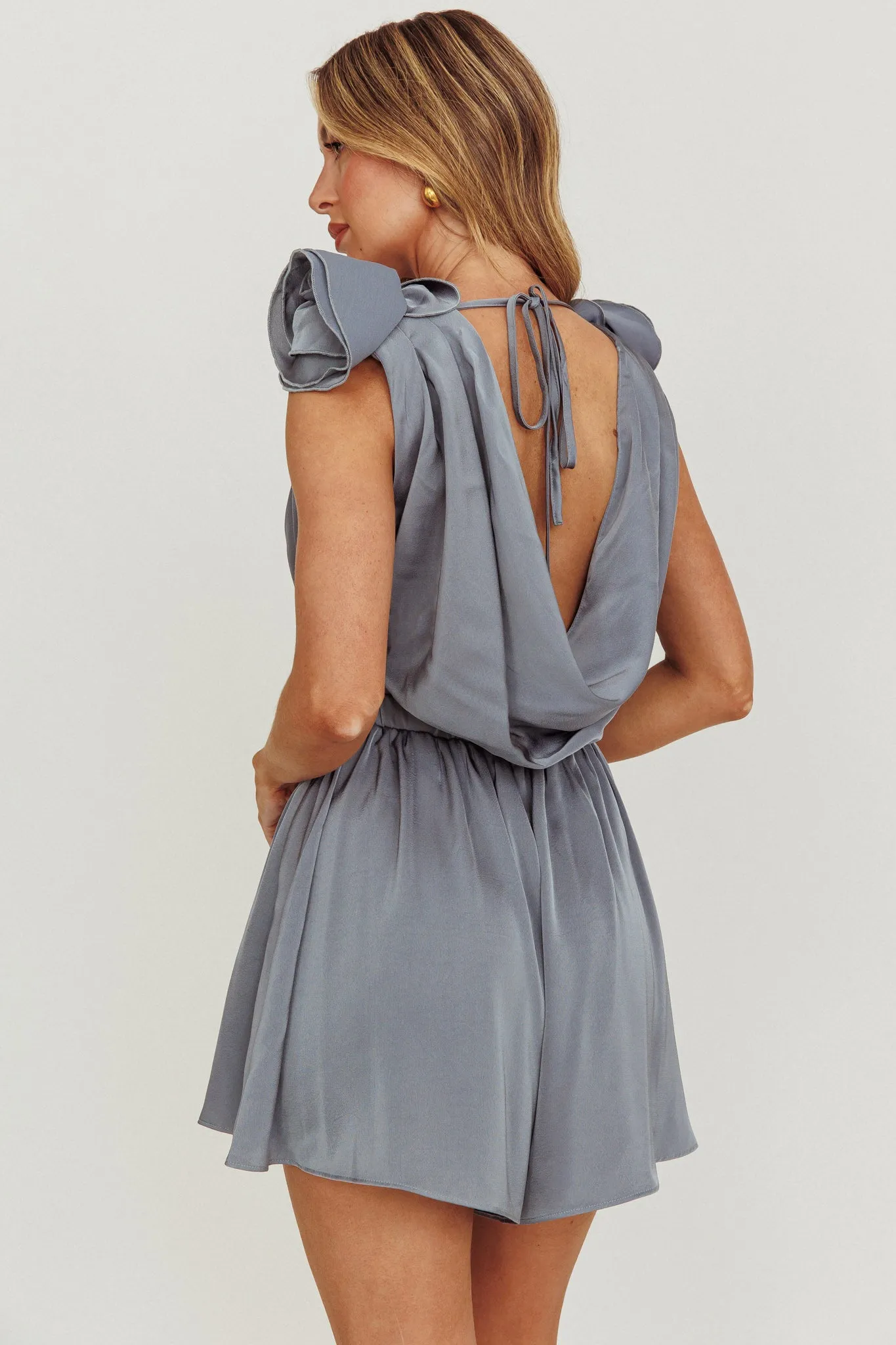 Hallie Cowl Neck Rosette Romper Cement sold by Selfie Leslie product image thumbnail 2