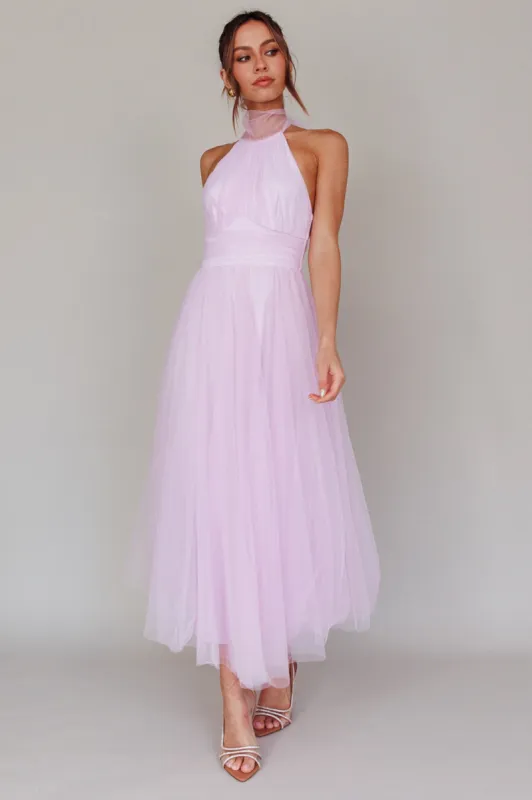 Andria Halterneck Tulle Midi Dress Light Lilac sold by Selfie Leslie
