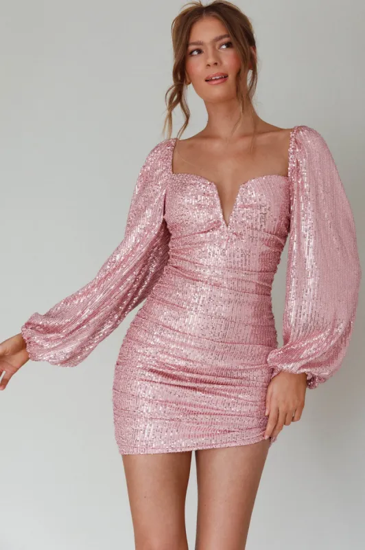 Jayde Balloon Sleeve Sequin Mini Dress Mauve sold by Selfie Leslie