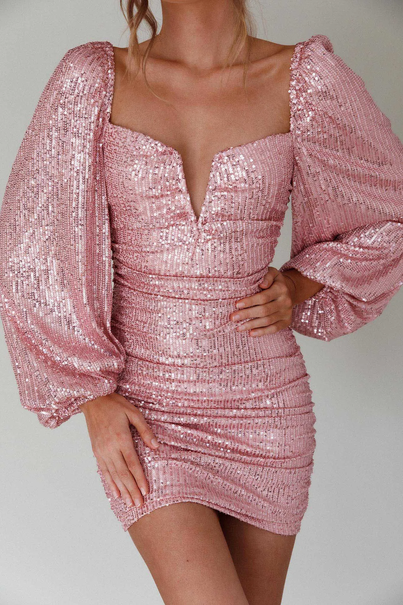 Jayde Balloon Sleeve Sequin Mini Dress Mauve sold by Selfie Leslie product image thumbnail 4