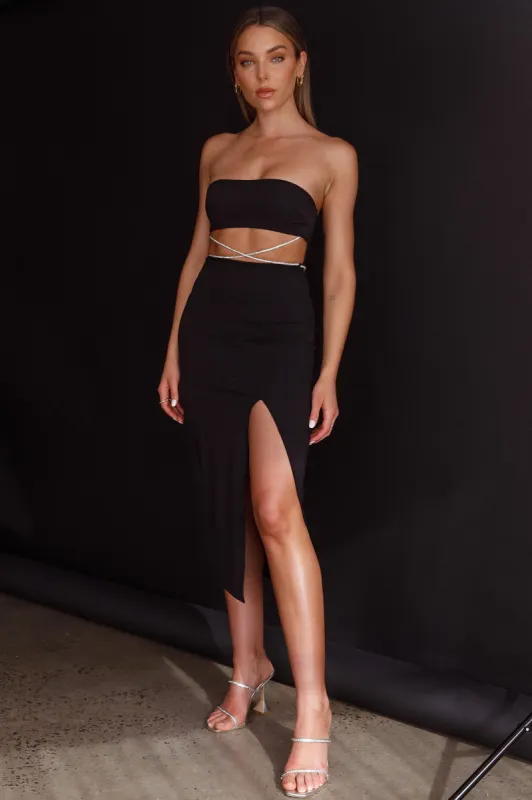 Nohemi Strapless Diamante Midi Dress Black sold by Selfie Leslie