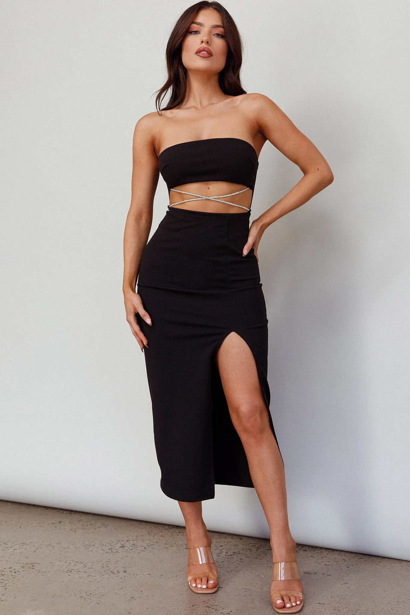 Nohemi Strapless Diamante Midi Dress Black sold by Selfie Leslie product image thumbnail 2