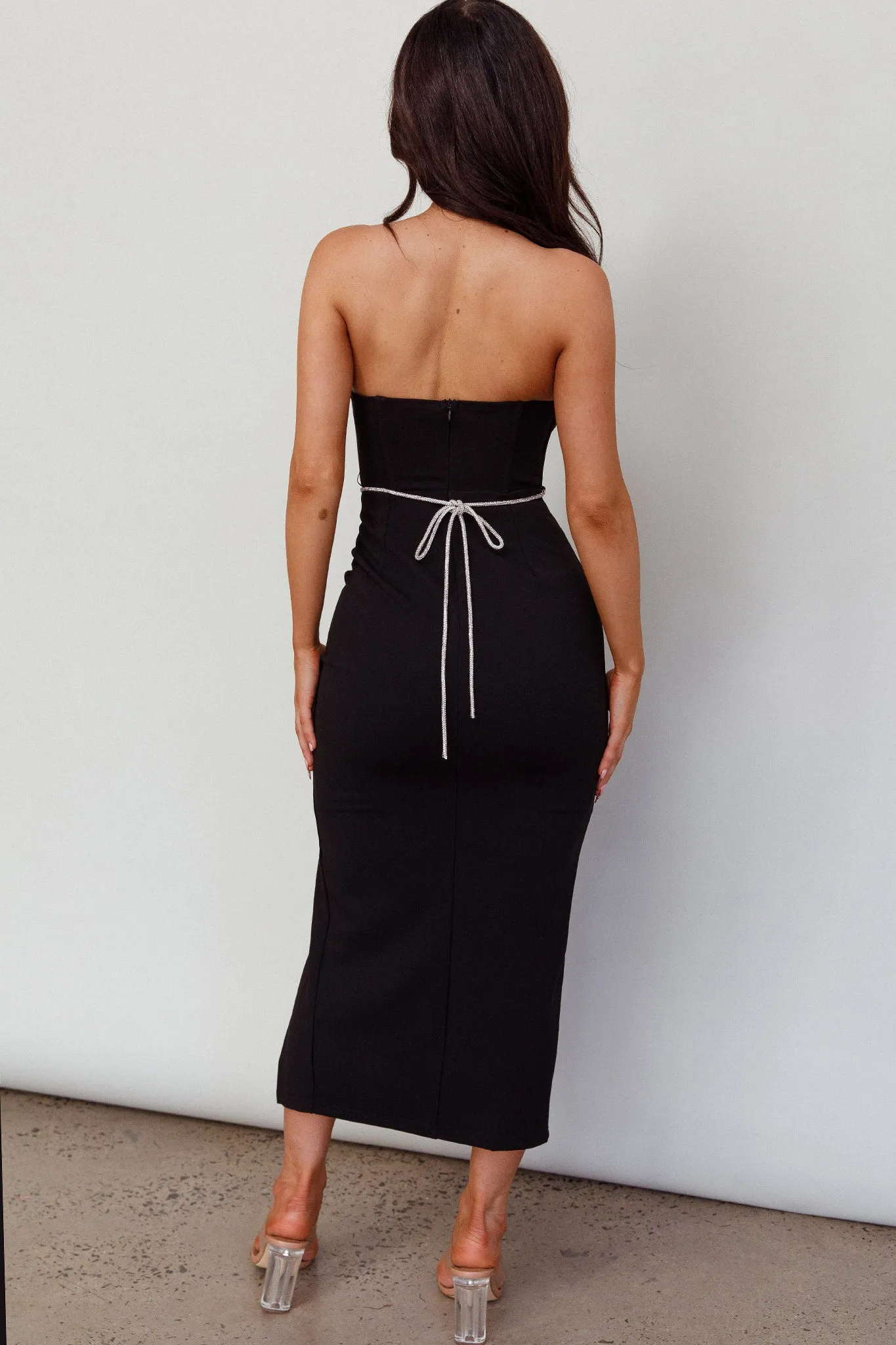 Nohemi Strapless Diamante Midi Dress Black sold by Selfie Leslie product image thumbnail 3