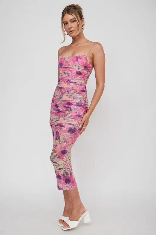 Logan Cami Strap Midi Dress Flower Pink sold by Selfie Leslie