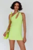 Malaga One-Shoulder Keyhole Mini Dress Lime sold by Selfie Leslie
