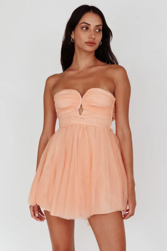 Summer Sweetheart Bow Back Mesh Mini Dress Peach sold by Selfie Leslie