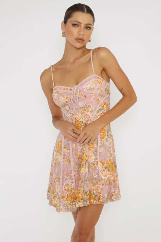 Find Your Way Lace Piping Mini Dress Pink sold by Selfie Leslie