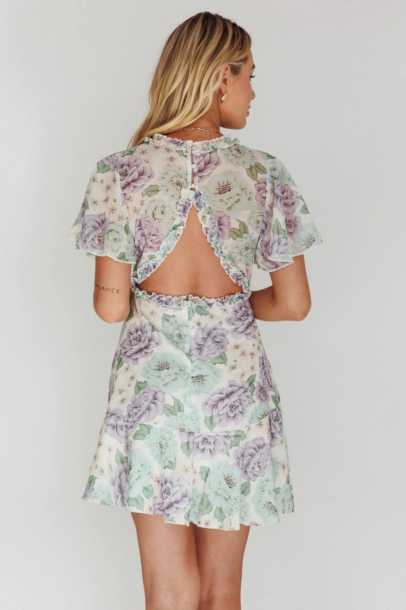 Laney Angel Sleeve Ruffle Dress Floral White sold by Selfie Leslie product image thumbnail 2