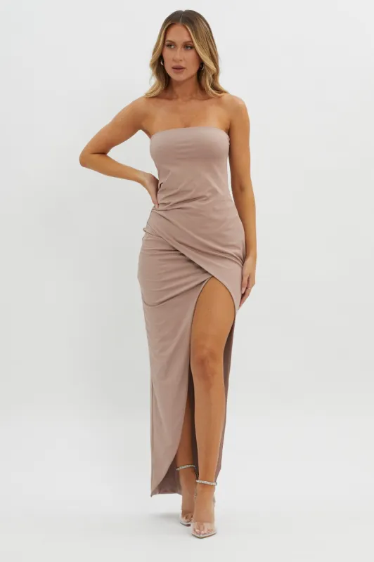 Evette Strapless Split Maxi Dress Tawny sold by Selfie Leslie