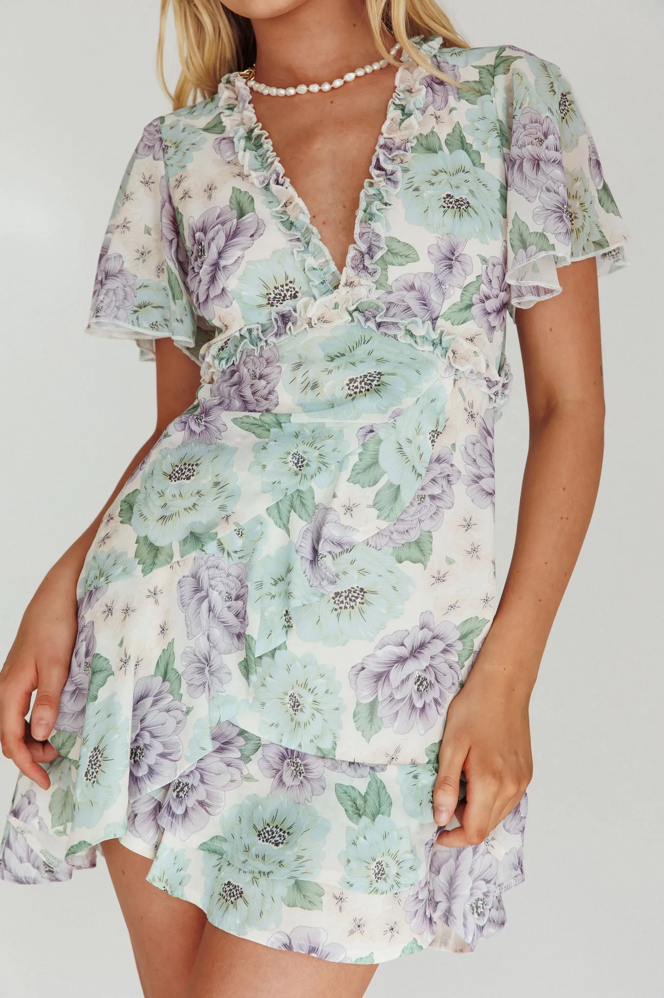 Laney Angel Sleeve Ruffle Dress Floral White sold by Selfie Leslie product image thumbnail 4