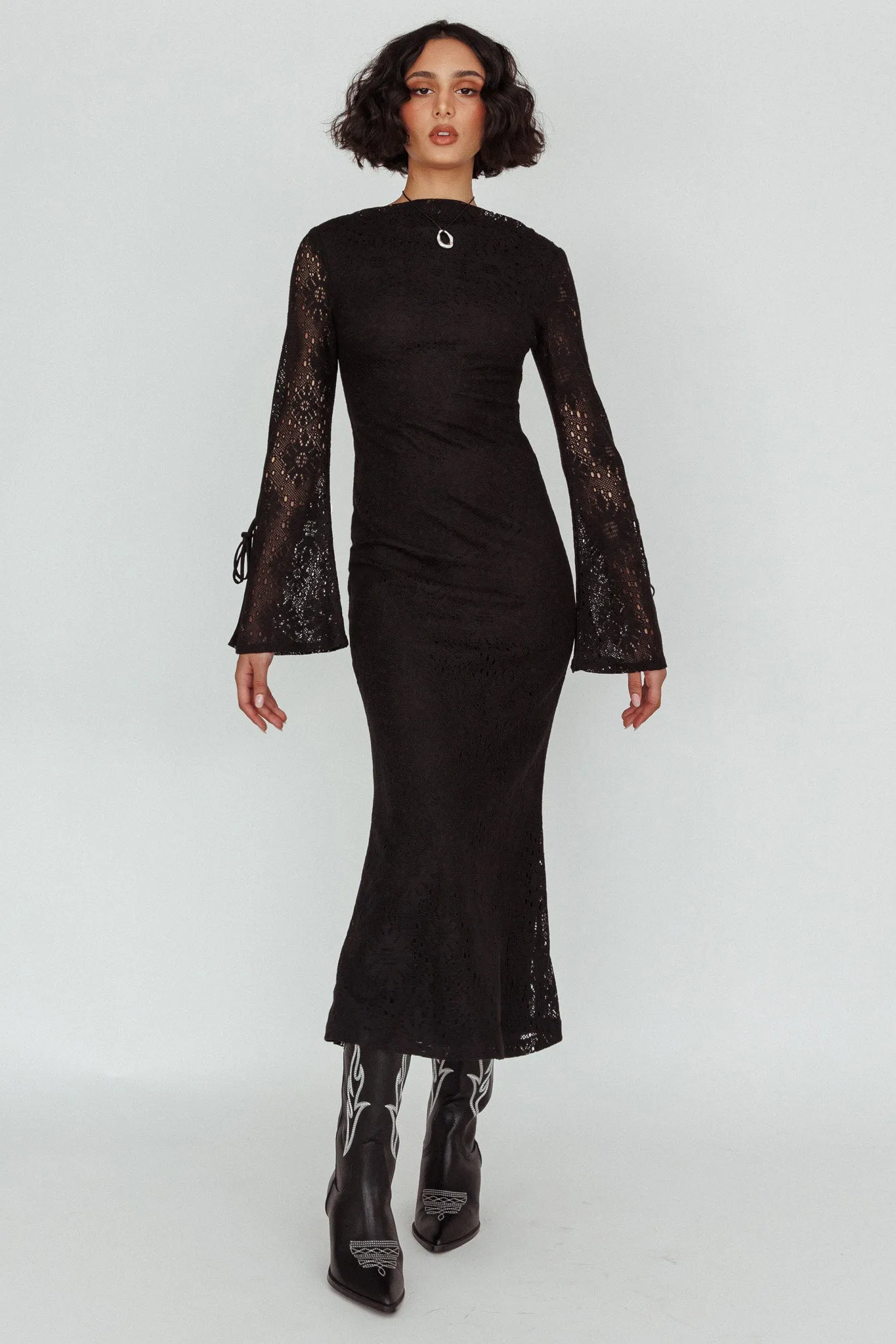Kalia Long Sleeve Lace Midi Dress Black sold by Selfie Leslie product image thumbnail 5
