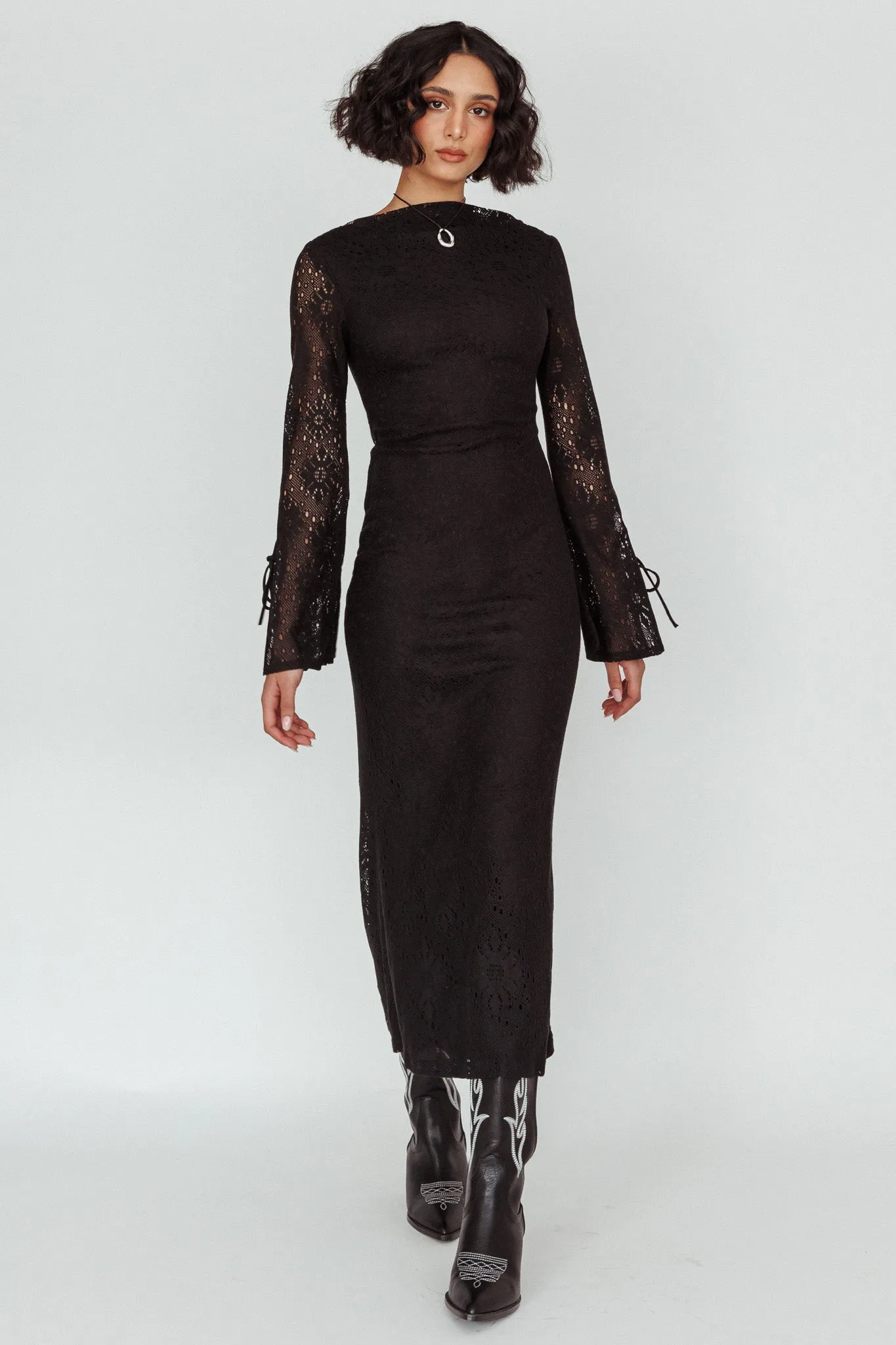 Kalia Long Sleeve Lace Midi Dress Black sold by Selfie Leslie product image thumbnail 3