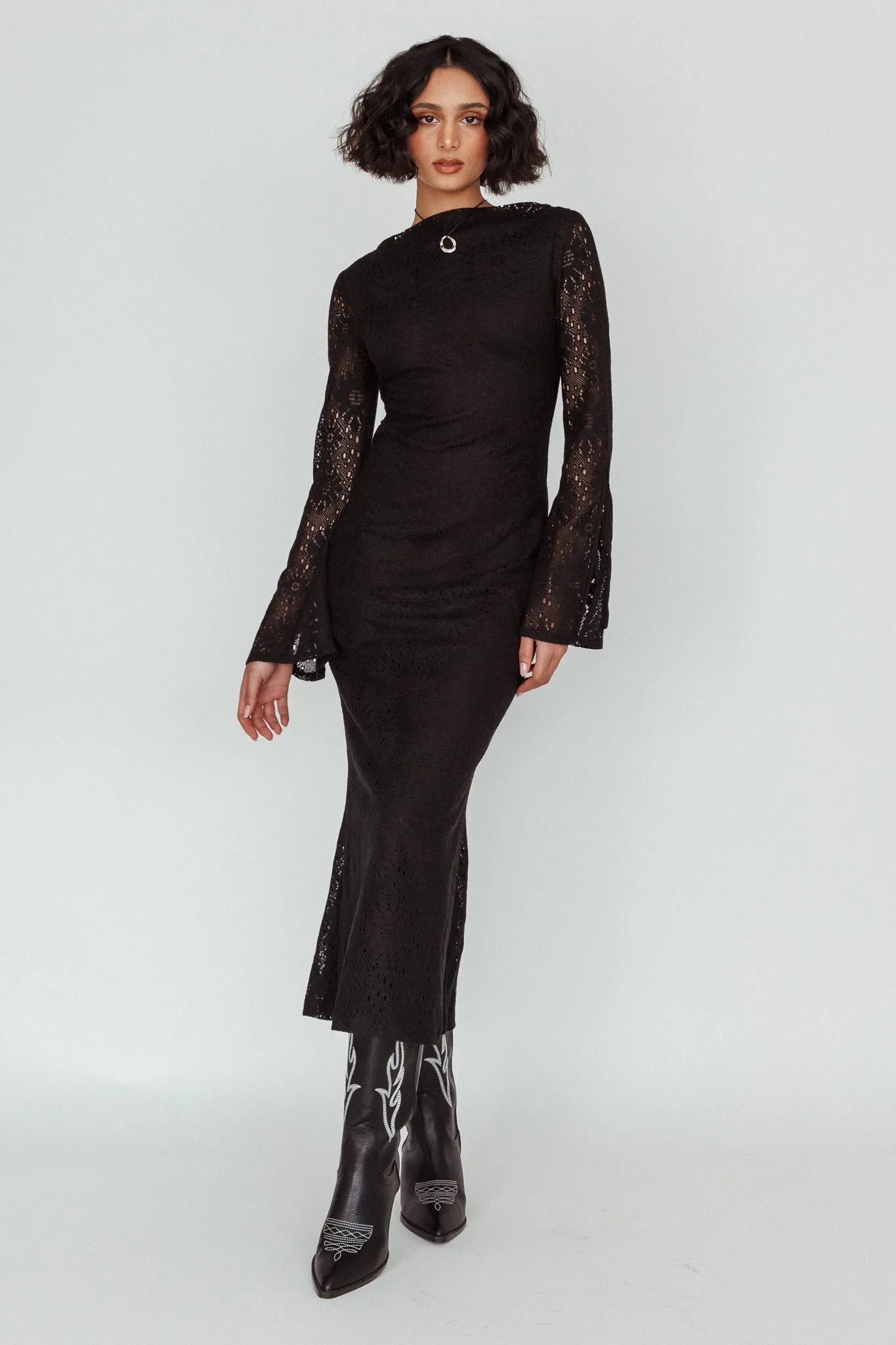 Kalia Long Sleeve Lace Midi Dress Black sold by Selfie Leslie