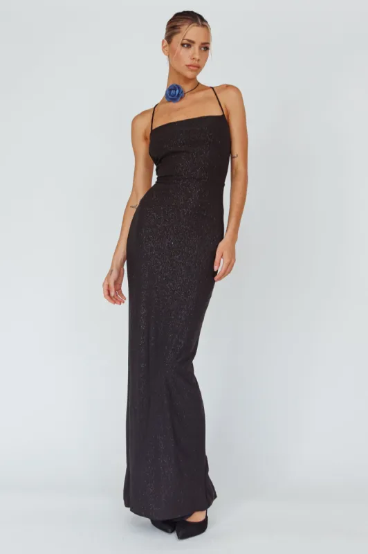 Ailani Lace-Up Back Maxi Dress Sparkle Black sold by Selfie Leslie