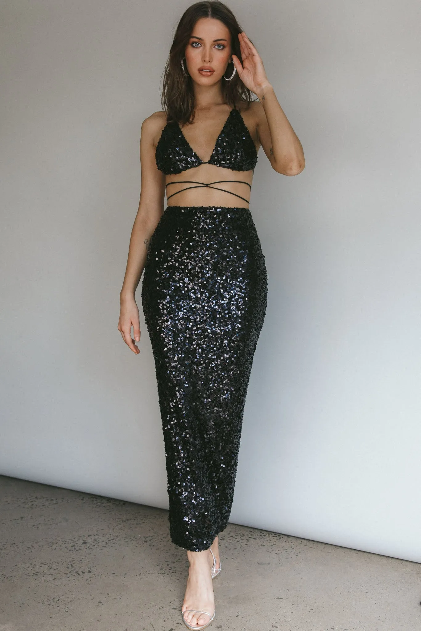 Zefa Sequin Midi Skirt Black sold by Selfie Leslie