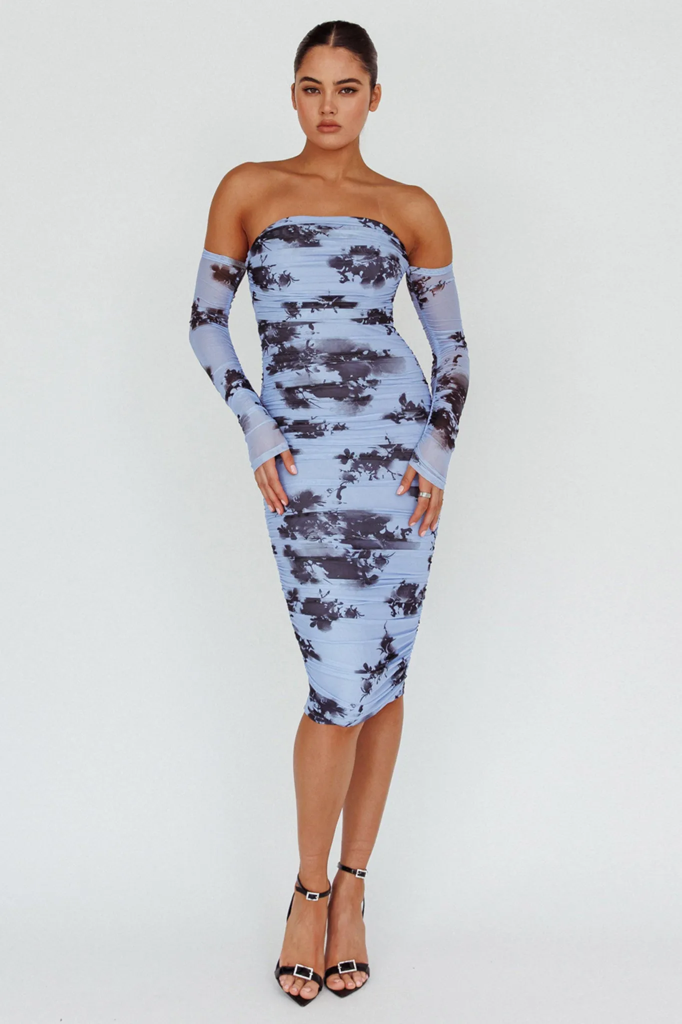 Cece Off-Shoulder Midi Dress Floral Blue sold by Selfie Leslie product image thumbnail 3