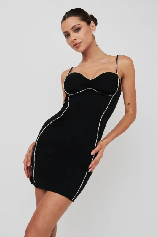 Next To You Diamante Trim Mini Dress Black sold by Selfie Leslie