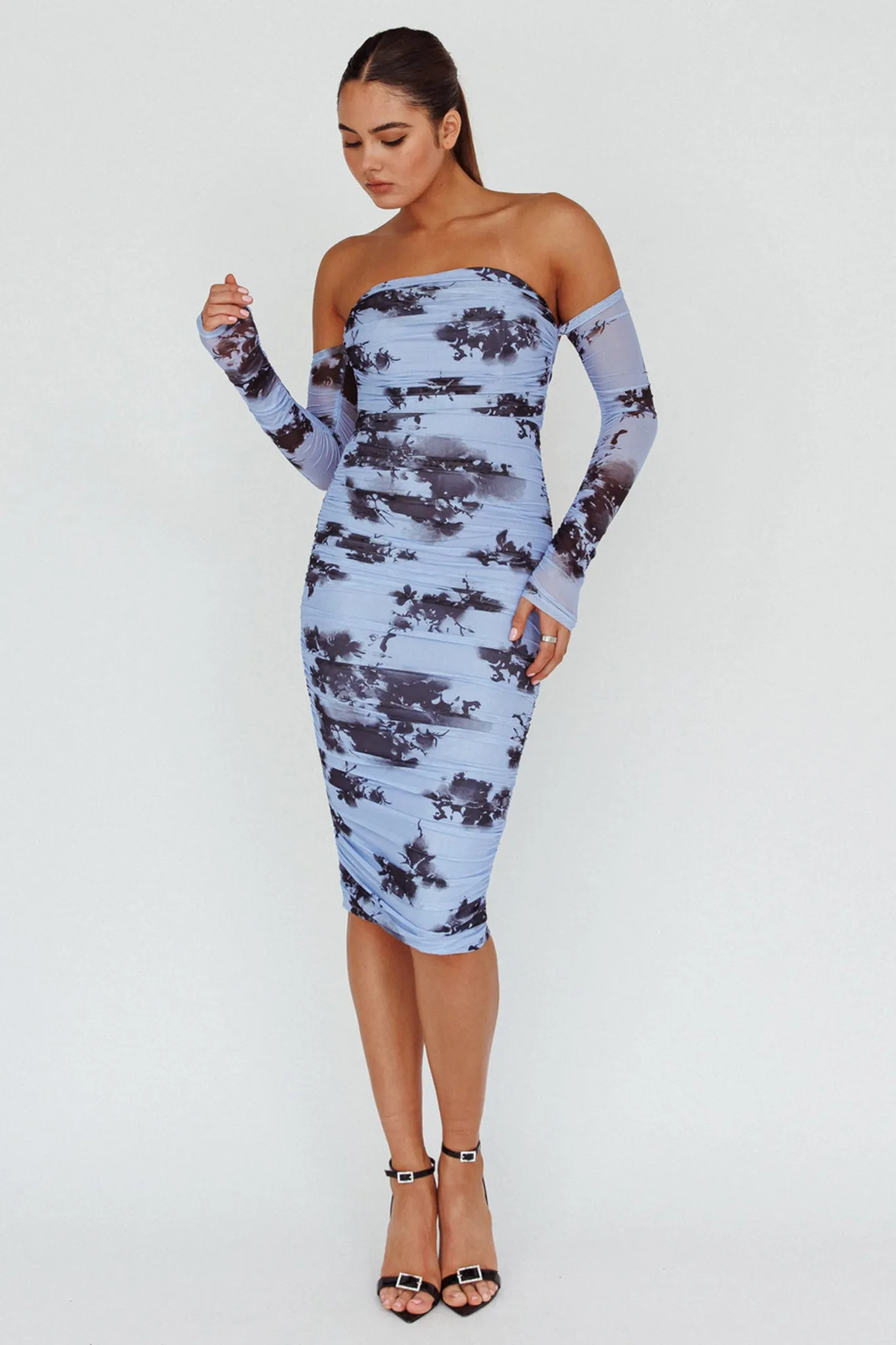 Cece Off-Shoulder Midi Dress Floral Blue sold by Selfie Leslie product image thumbnail 5