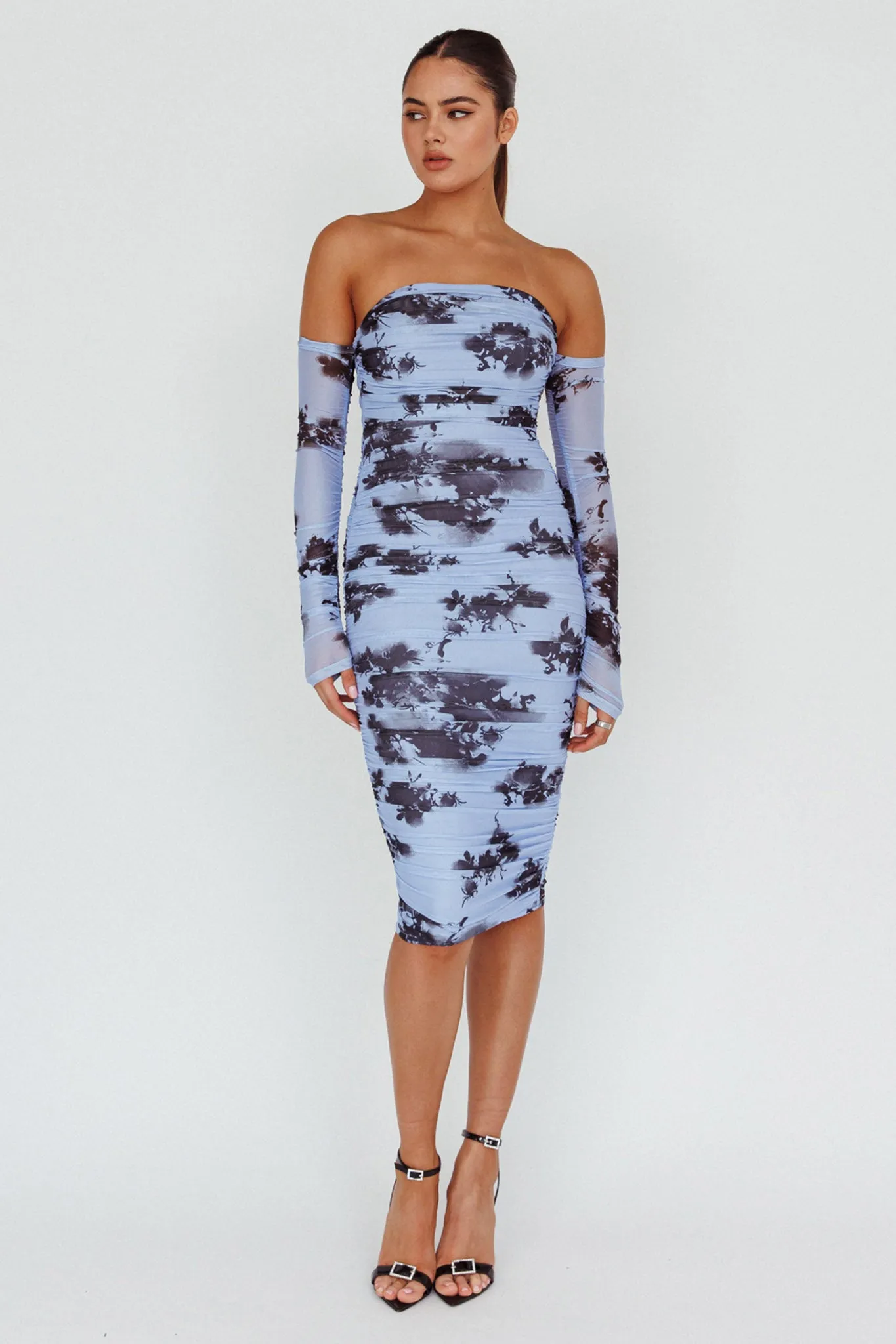 Cece Off-Shoulder Midi Dress Floral Blue sold by Selfie Leslie