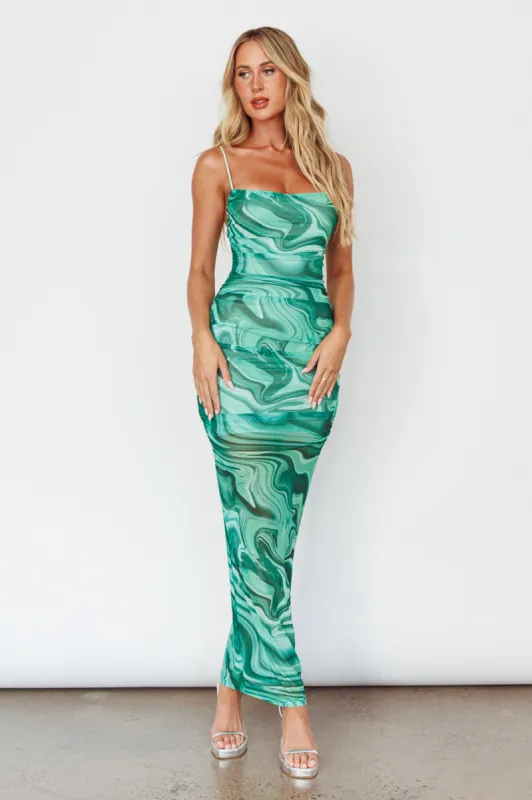 Love In Miami Lace-Up Back Maxi Dress Marble Green sold by Selfie Leslie