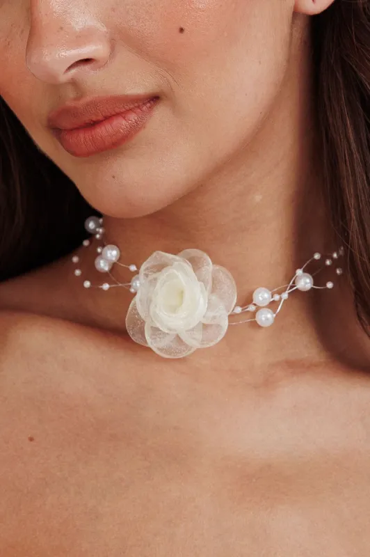 Magic Moments Chiffon Rose Choker Necklace Pearl sold by Selfie Leslie