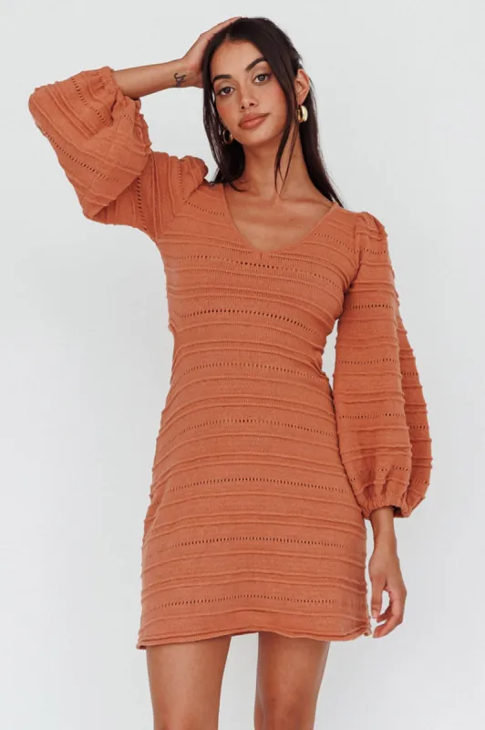 Meredith Long Sleeve Cut-Out Mini Dress Cinnamon sold by Selfie Leslie